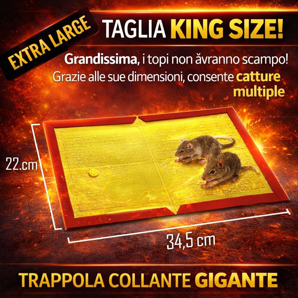 🐭 TOSLUC – TRAPPOLE ADESIVE EXTRA LARGE PER TOPI – CONFEZIONI DA 2/5/8 PEZZI