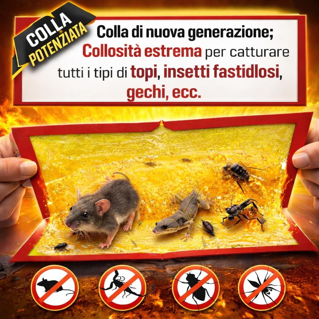 🐭 TOSLUC – TRAPPOLE ADESIVE EXTRA LARGE PER TOPI – CONFEZIONI DA 2/5/8 PEZZI