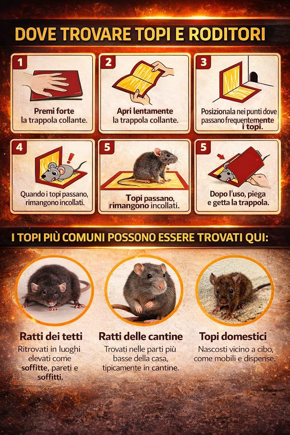 🐭 TOSLUC – TRAPPOLE ADESIVE EXTRA LARGE PER TOPI – CONFEZIONI DA 2/5/8 PEZZI