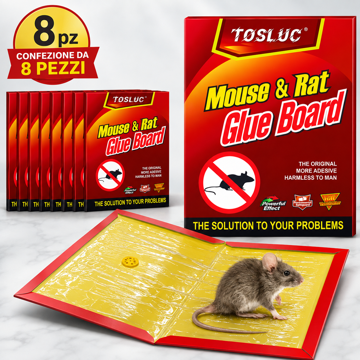 🐭 TOSLUC – TRAPPOLE ADESIVE EXTRA LARGE PER TOPI – CONFEZIONI DA 2/5/8 PEZZI