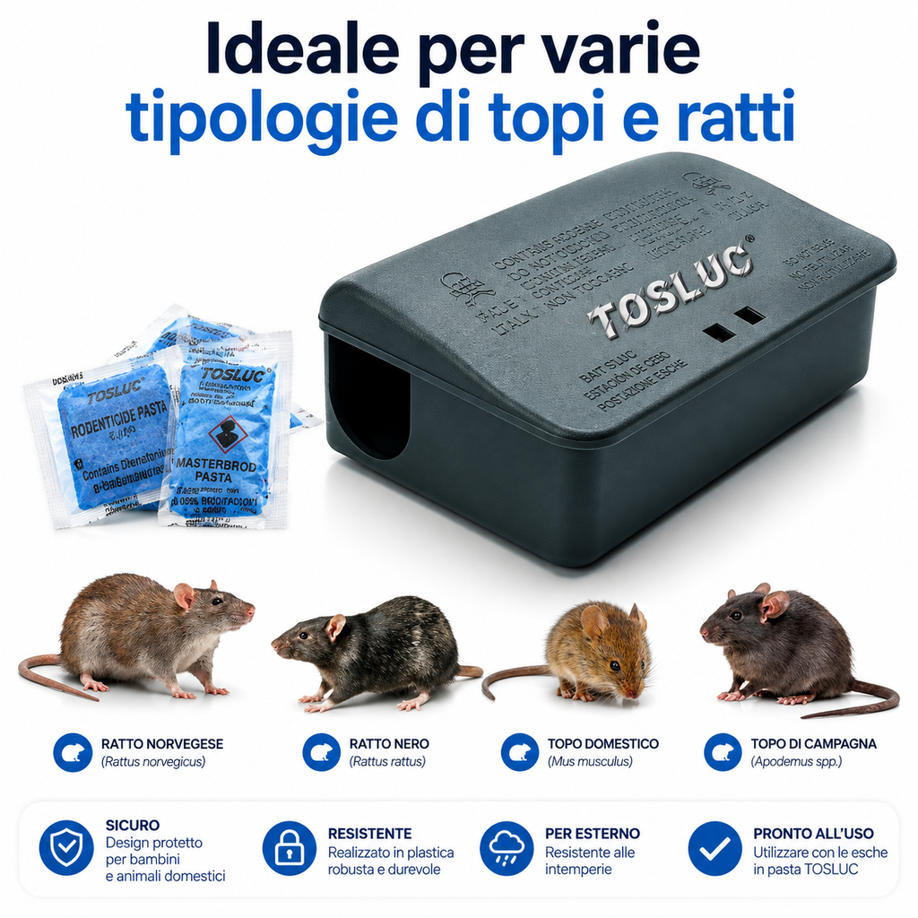 🛡️ TOSLUC - 2 BOX EROGATORI PICCOLI PER ESCHE RODENTICIDA